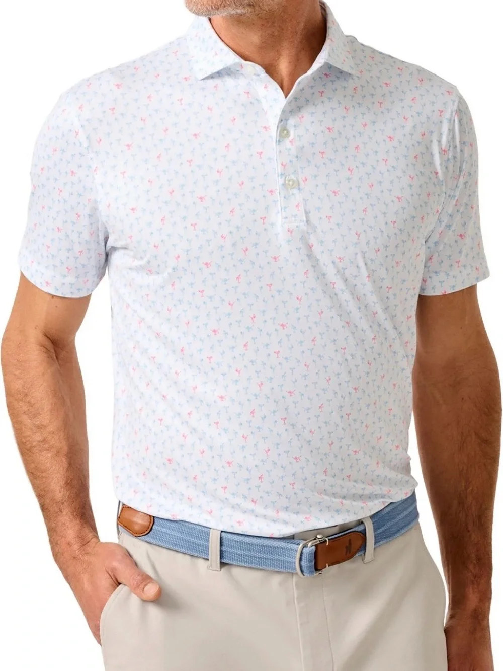 NEW Johnnie O Featherweight Polo Shirt Mens XL White with Pin Up Design